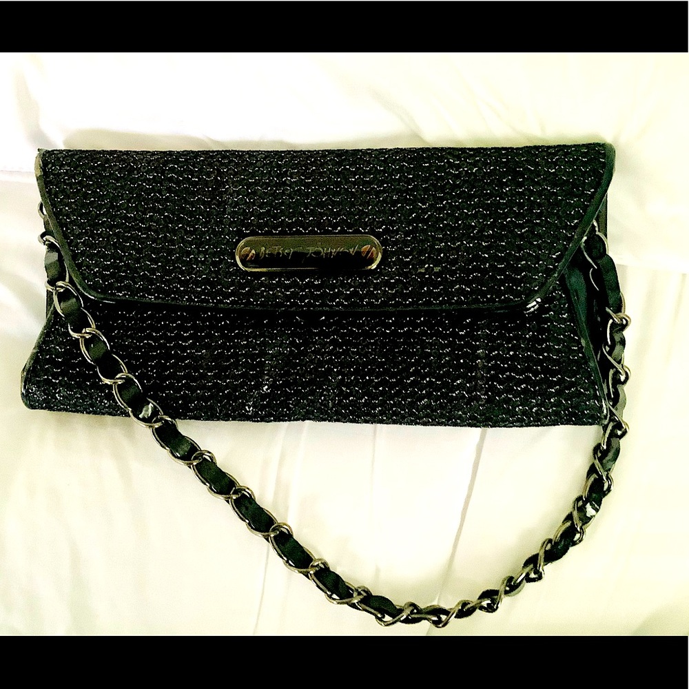 Betsy Johnson Black Sparkle Clutch with chain strap